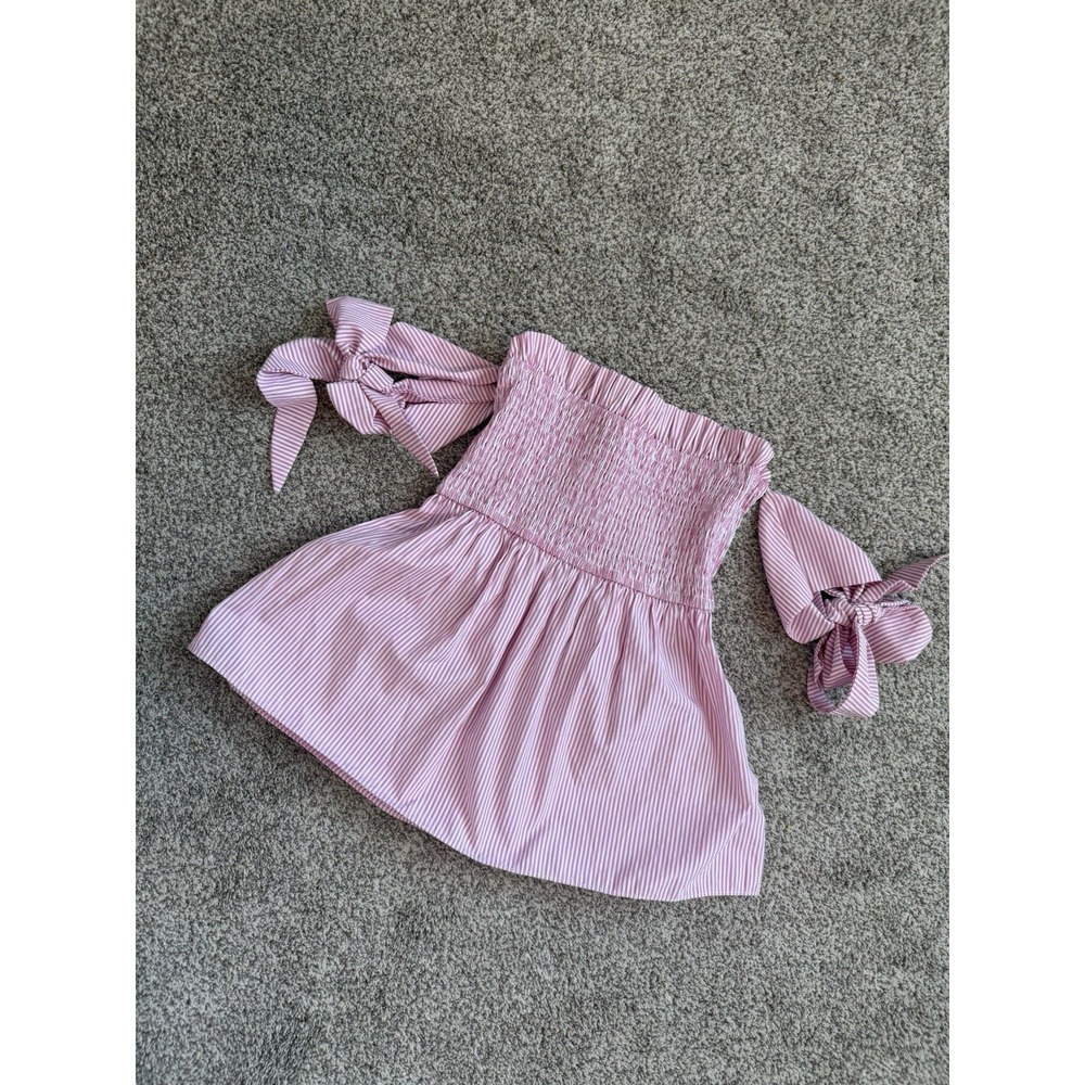 Endless Rose Pink Stripe Smocked Crop Top Size M Bow Strap Babydoll Blouse